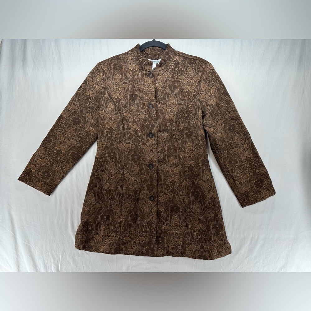 Coldwater Creek Brown with Gold Metallic Paisley Womens Blazer Jacket Size S 6-8